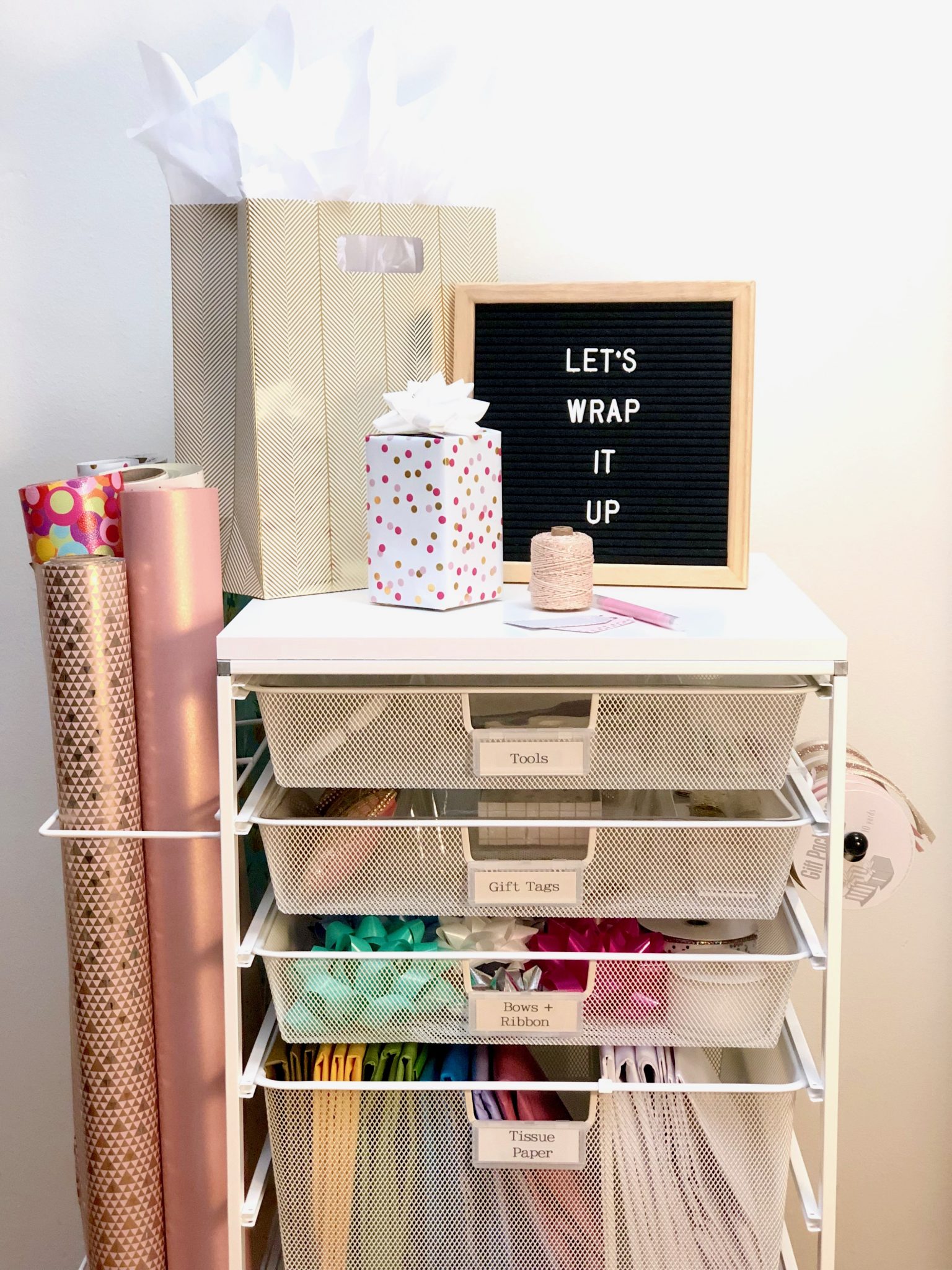 The Container Store 3-Tier Cart Gift Wrap Organizer