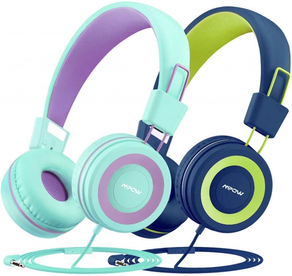 Image Description: Blue and turquoise over-ear kid's headphones against a white background