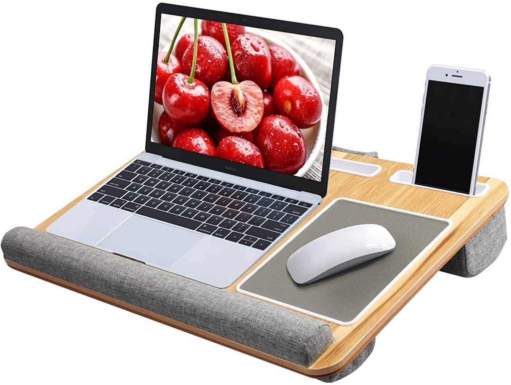 Image Description: A wooden laptop desk against a white background