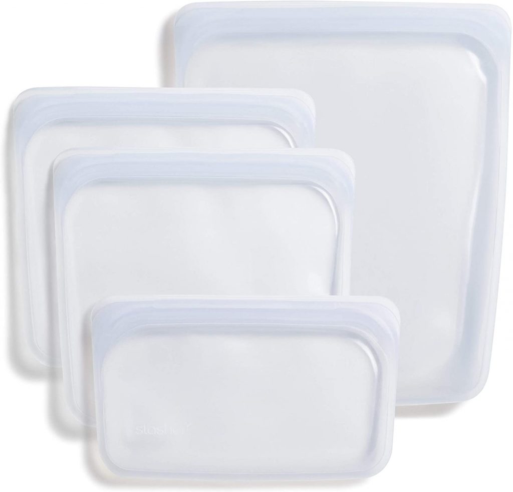 Image Description: Clear, reusable zippered bags against a white background
